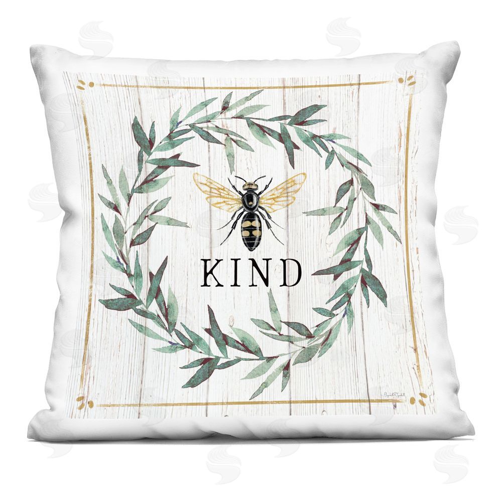 Elizabeth Tyndall Rustic Kind Bee Wreath Indoor Plush Polyester Square Throw Pillow