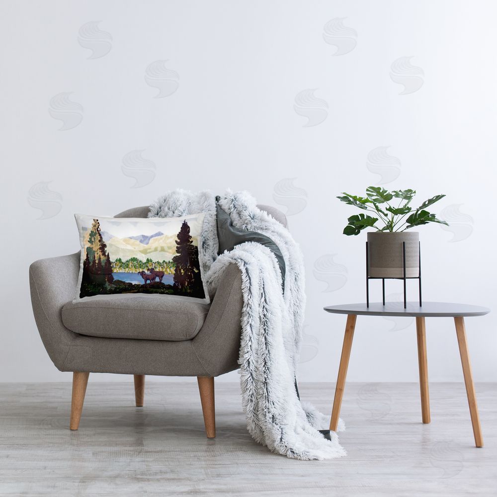 Stellar Design Studio Two Rams by Lake Side Plush Polyester Printed Lumbar Pillow on Chair
