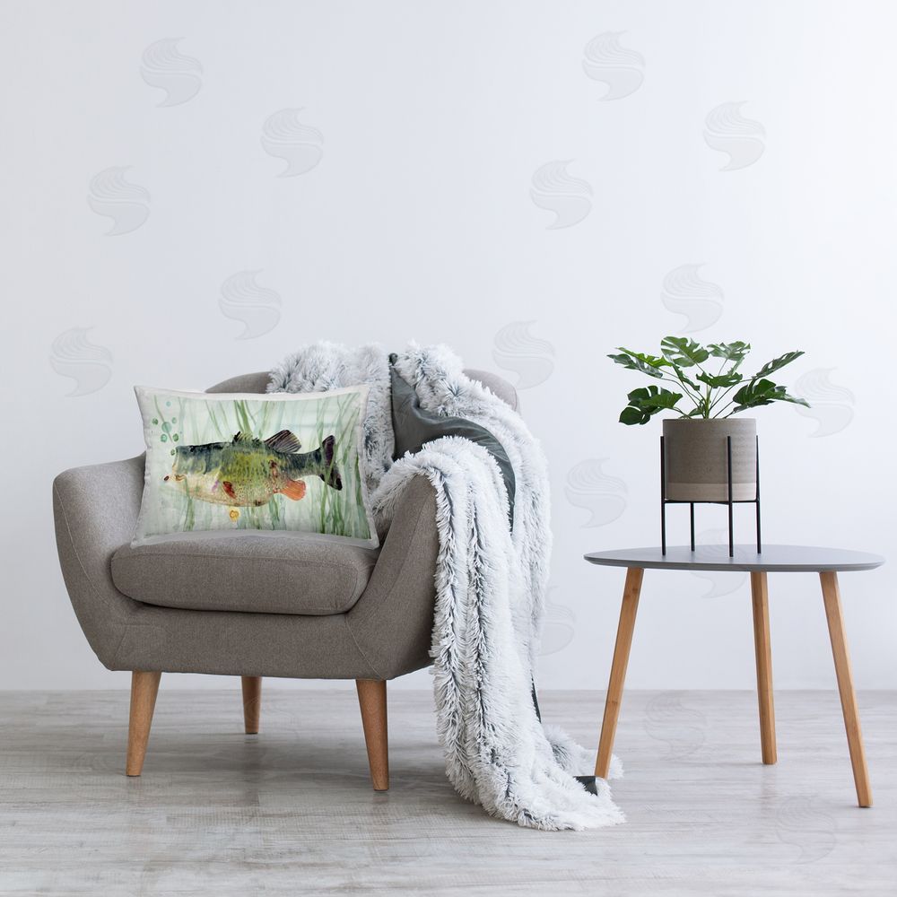 Stellar Design Studio Green Fish Among Reeds Plush Polyester Printed Lumbar Pillow on Chair