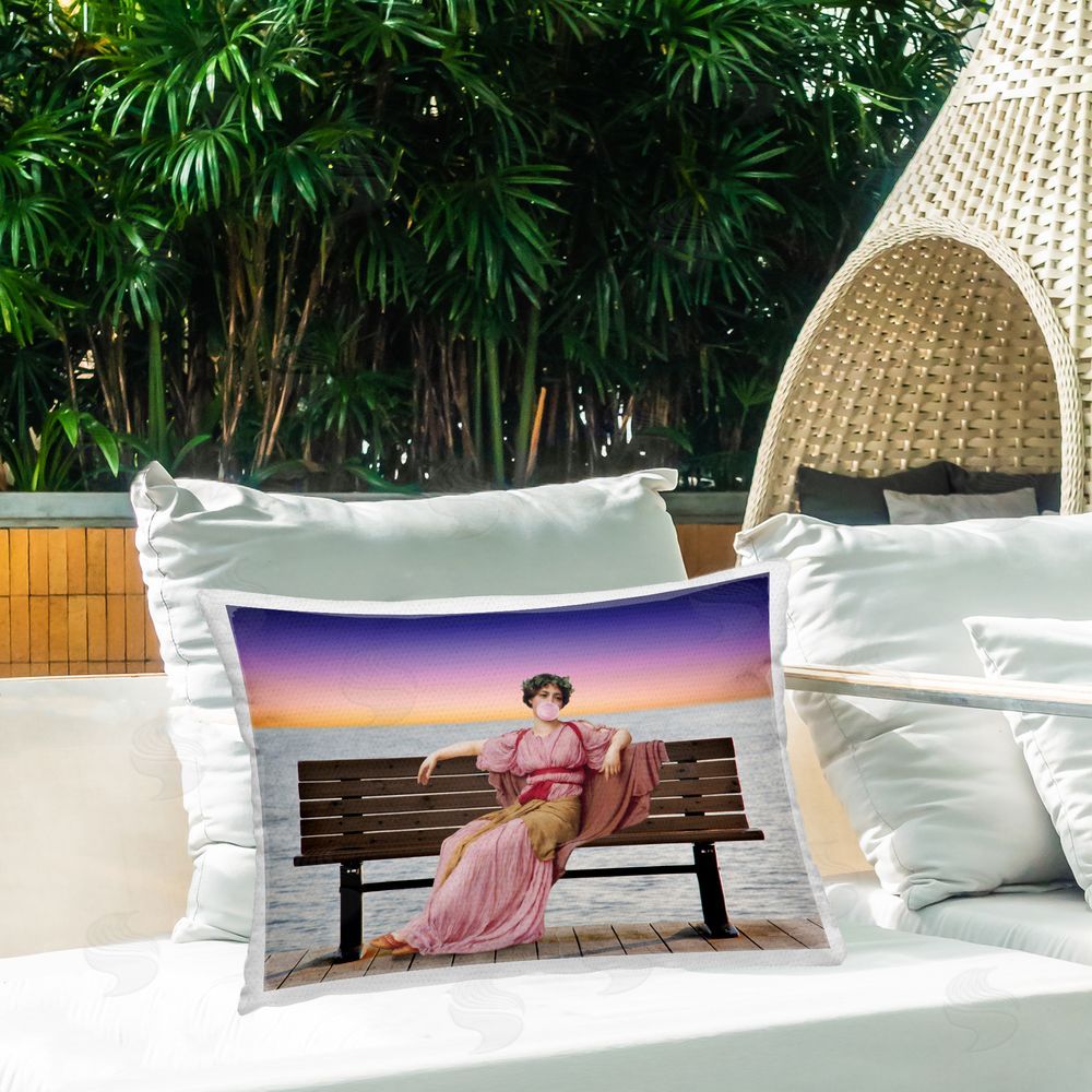 Seven Trees Design Seaside Classical Woman & Bubblegum Outdoor Quick-Dry Polyester Printed Lumbar Pillow on Patio