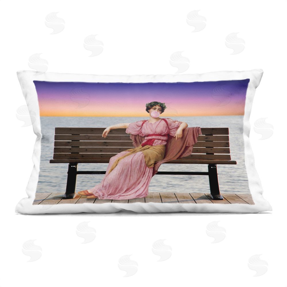 Seven Trees Design Seaside Classical Woman & Bubblegum Indoor Plush Polyester Lumbar Pillow
