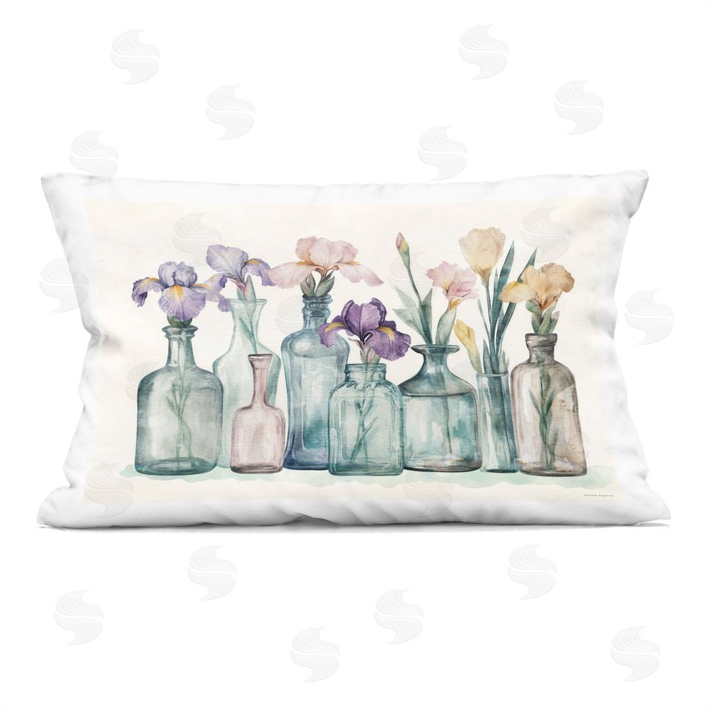Svetlana Aleynikova Iris Bouquet in Vintage Bottles Indoor Plush Polyester Lumbar Pillow