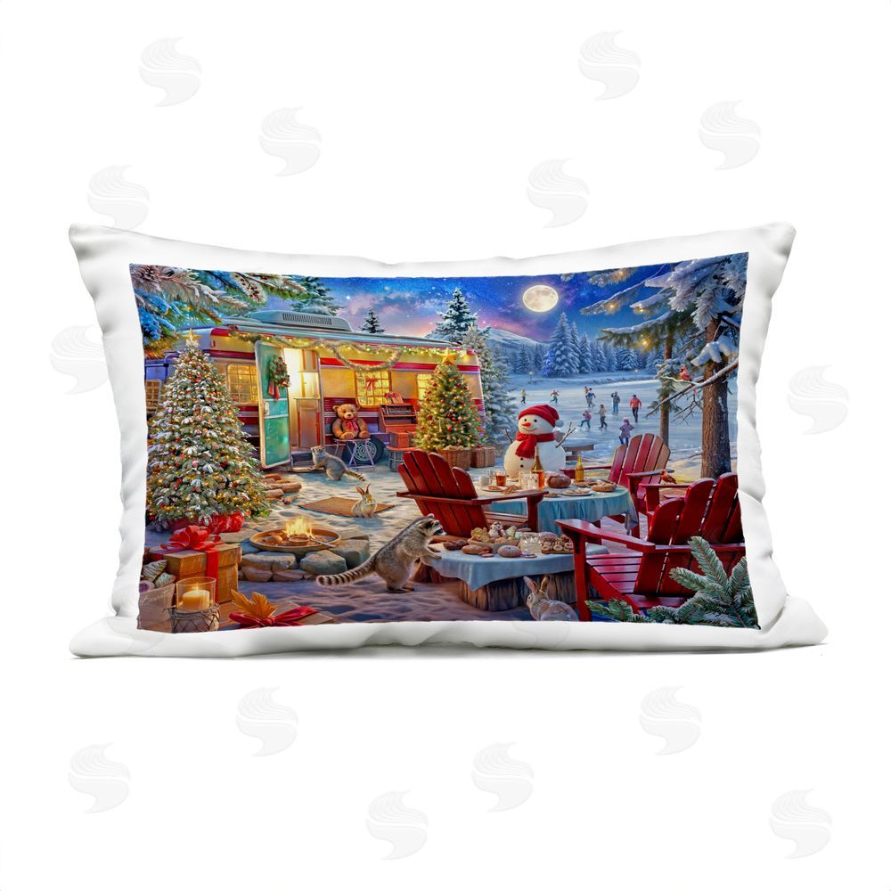 Henriette Chinaglia Winter Holiday Camper Party Outdoor Rectugular Printed Throw Pillow