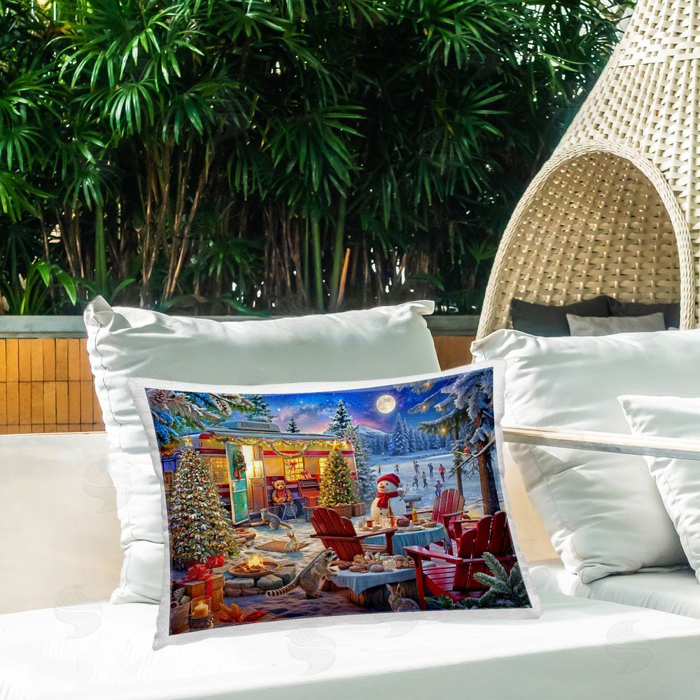 Henriette Chinaglia Winter Holiday Camper Party Outdoor Rectugular Printed Throw Pillow on Patio