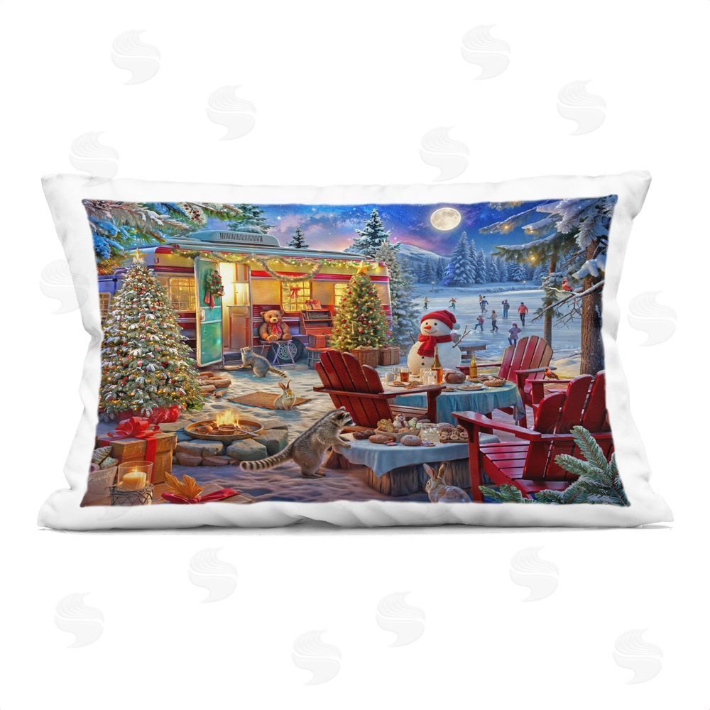 Henriette Chinaglia Winter Holiday Camper Party Rectugular Printed Throw Pillow