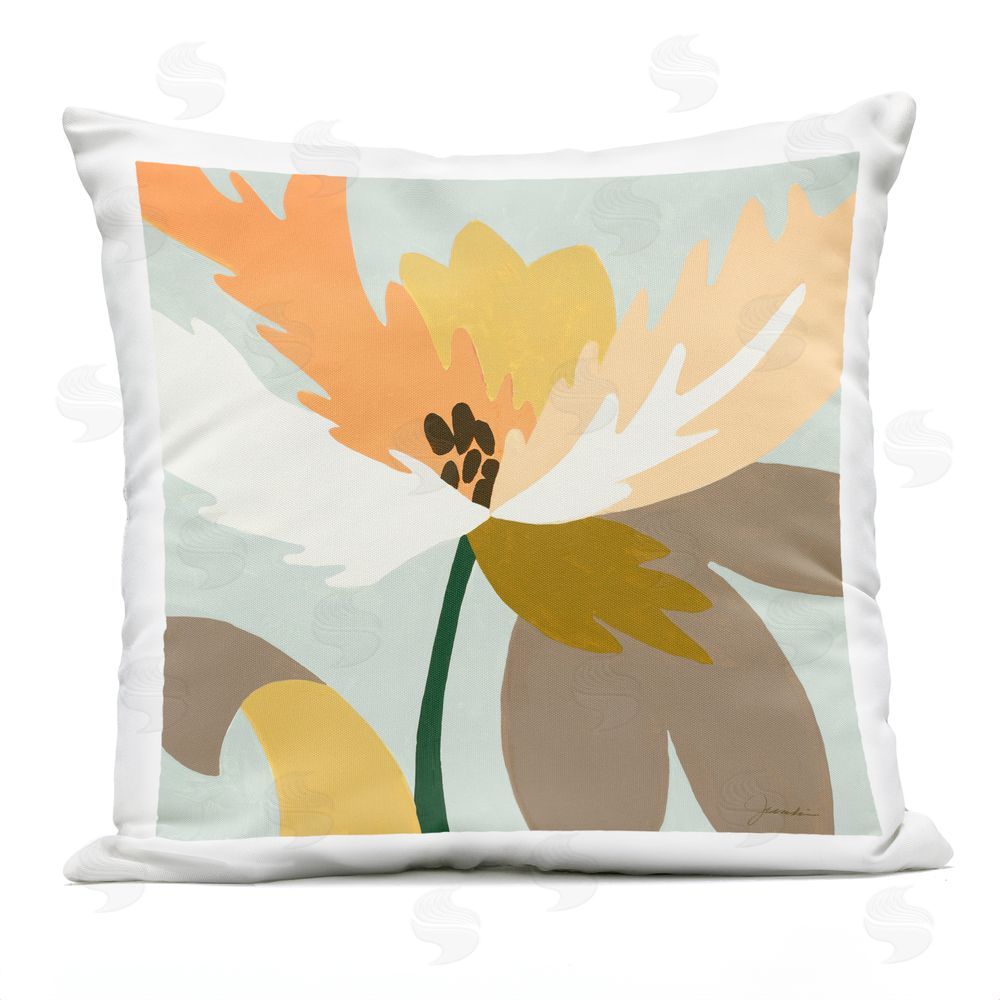 Liz Jardine Peachy Neutral Soft Toned Flower Outdoor Quick-Dry Polyester Square Throw Pillow