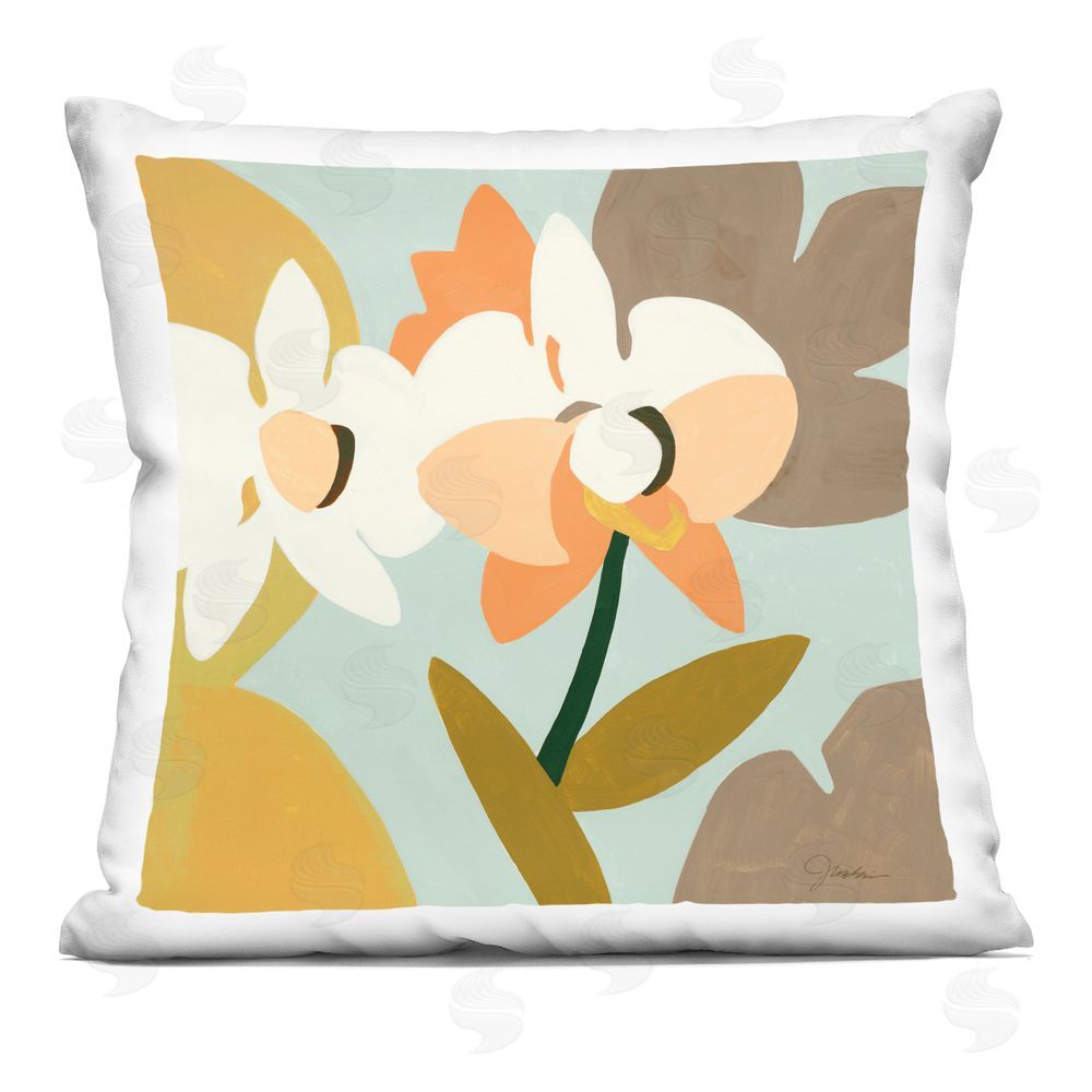 Liz Jardine Peach & White Orchid Bloom Indoor Plush Polyester Square Throw Pillow