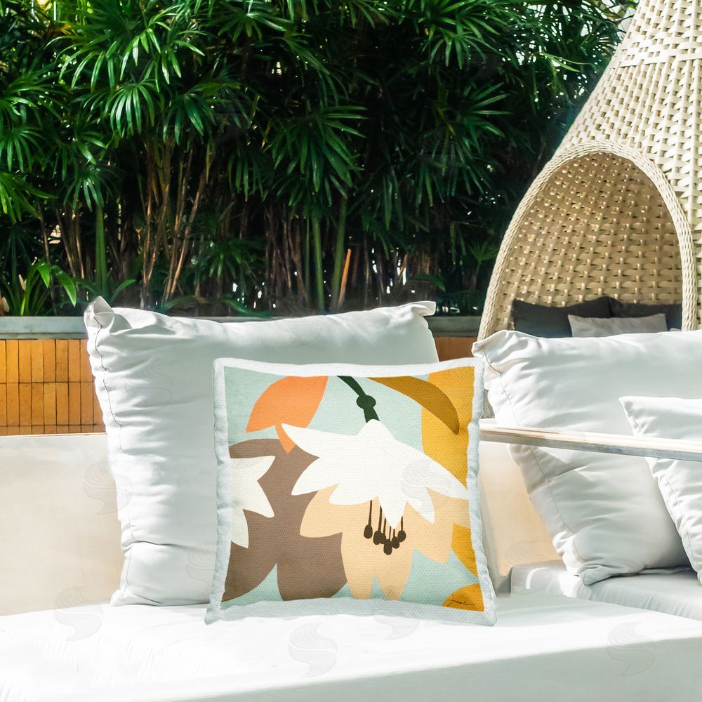 Liz Jardine Contemporary Pastel Fresh Botanical Outdoor Quick-Dry Polyester Printed Square Pillow on Patio