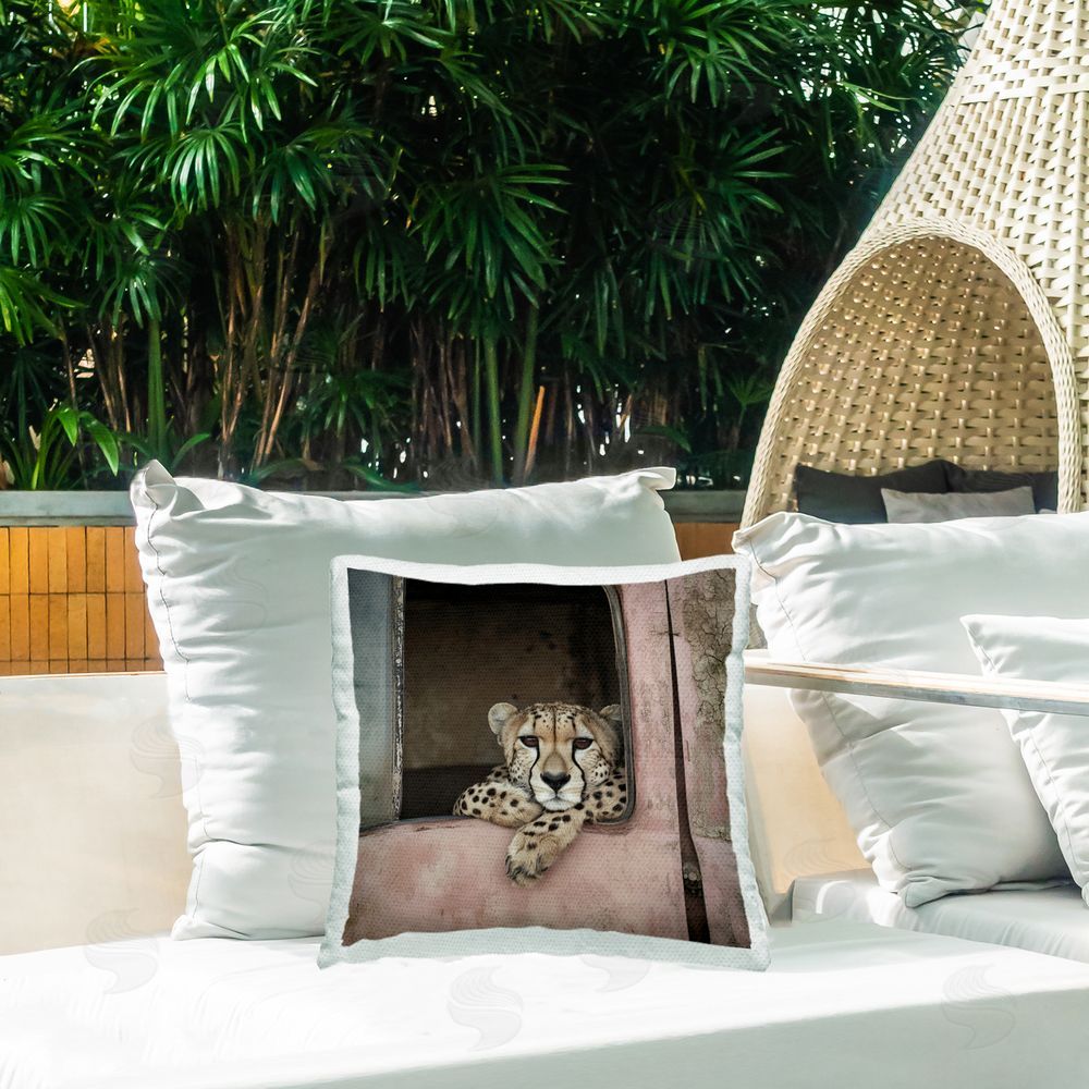 Annabelle Hall Harper The Resting Cheetah Outdoor Quick-Dry Polyester Printed Square Pillow on Patio