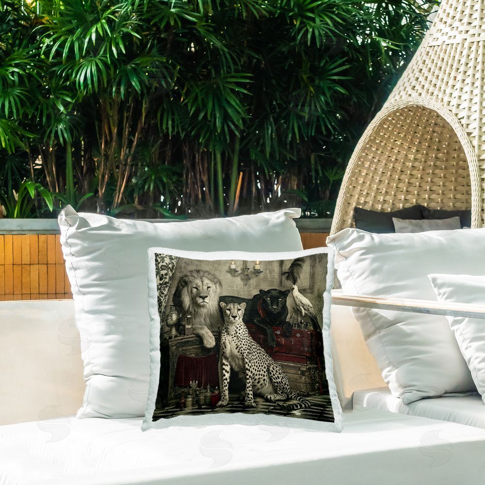 Annabelle Hall The Silent Dominion Menagerie Outdoor Quick-Dry Polyester Printed Square Pillow on Patio