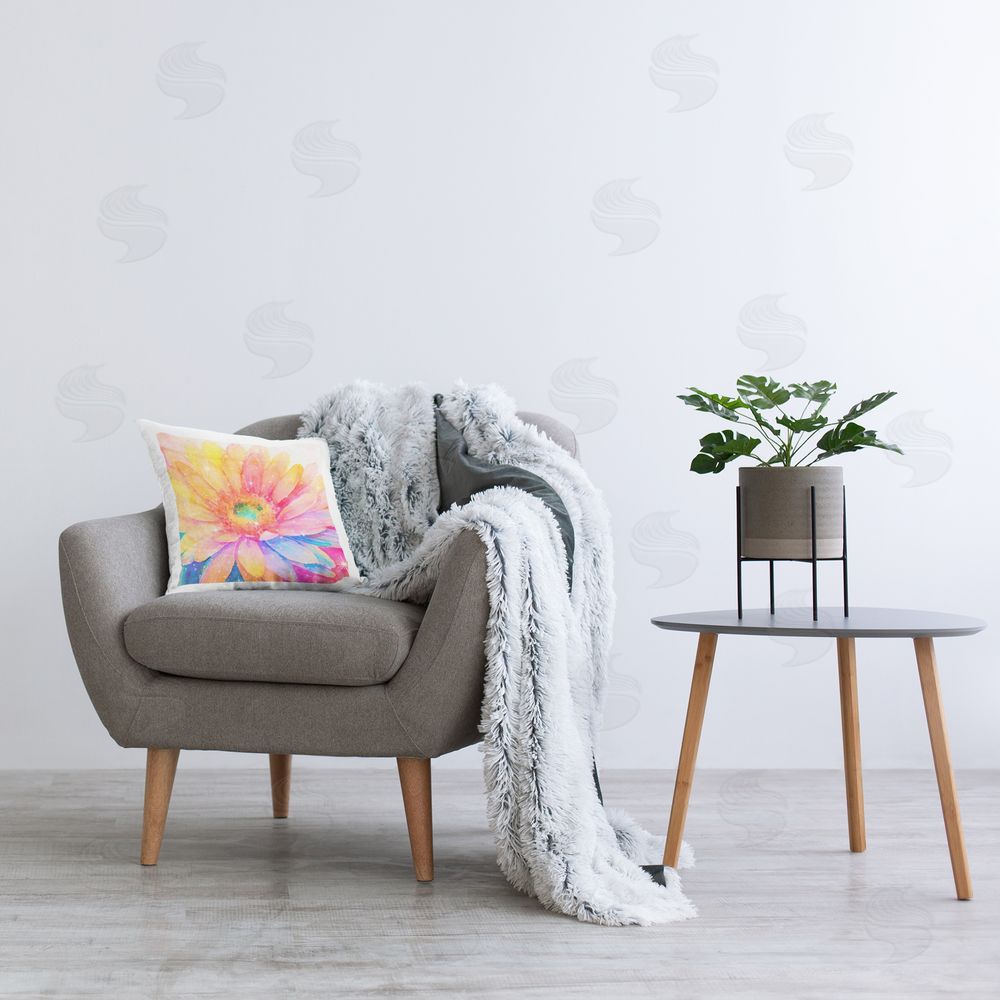 Vibelicious Bloomtopia Shimmer Blossom Square Printed Throw Pillow on Seat