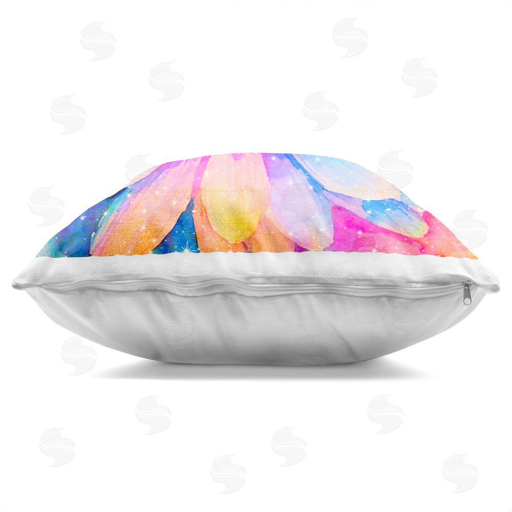 Vibelicious Bloomtopia Shimmer Blossom Square Printed Throw Pillow Side View with Zipper Detail