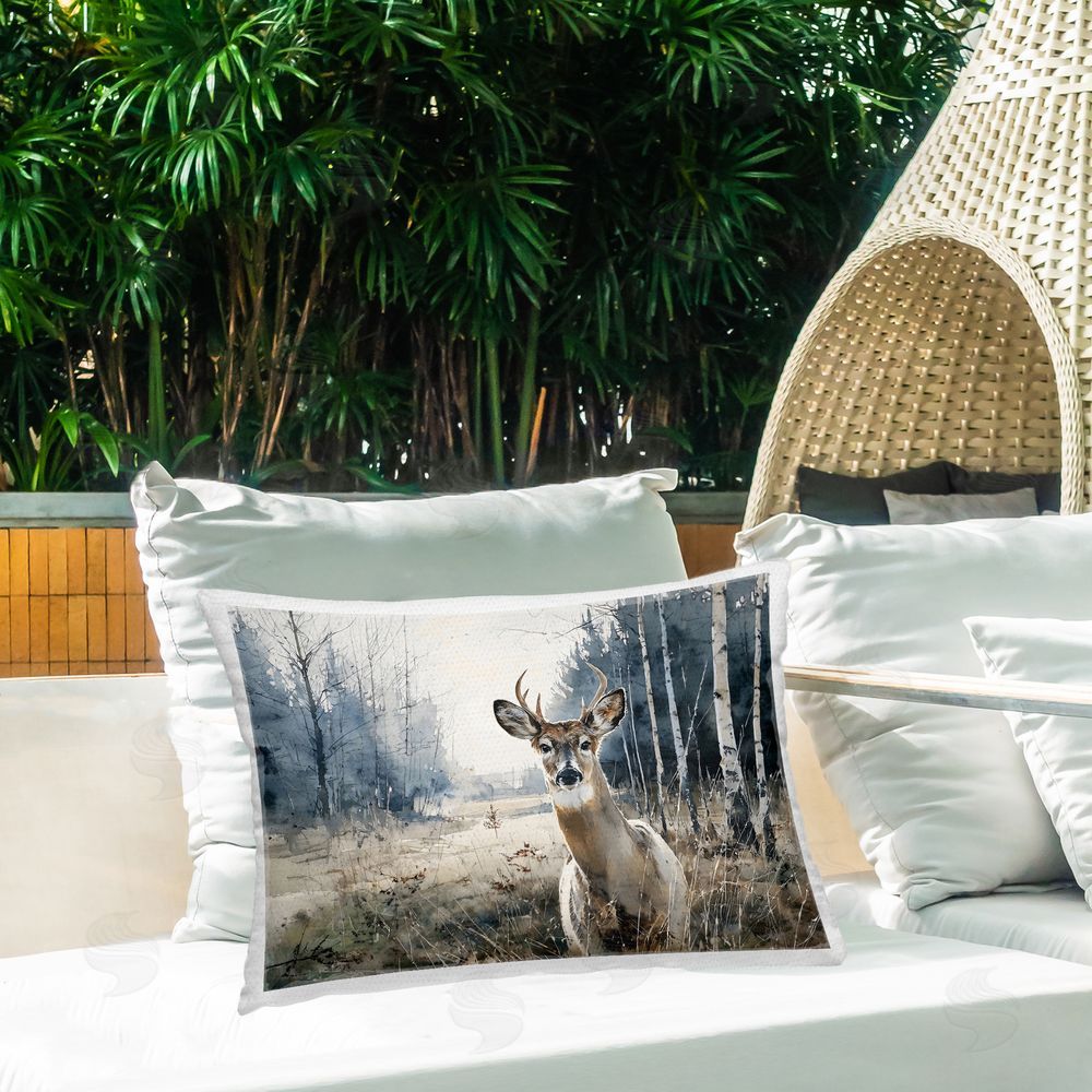 Franklyn Gregory Deer in Winter Wilderness Outdoor Printed Lumbar Throw Pillow on Seat