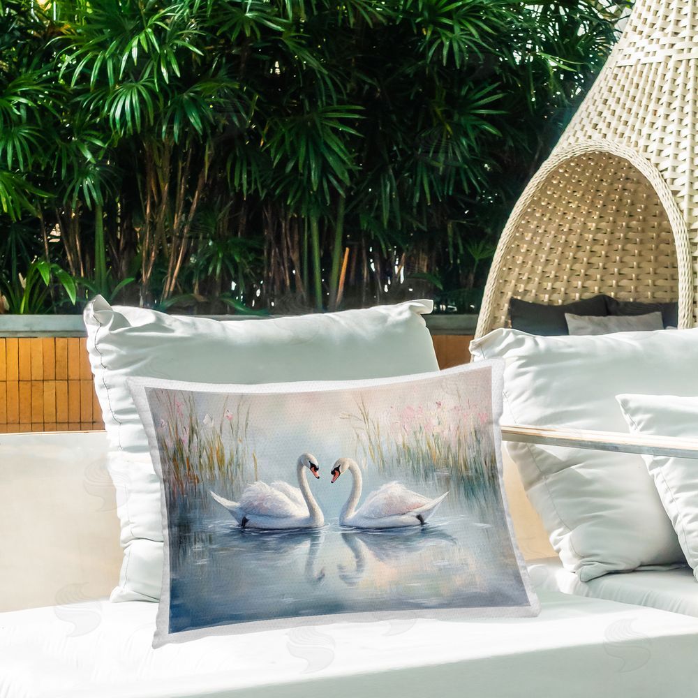 Petal Prints Design Simple Swan Reflections Outdoor Printed Lumbar Throw Pillow on Seat