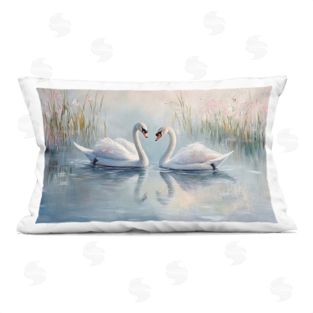 Petal Prints Design Simple Swan Reflections Printed Lumbar Throw Pillow