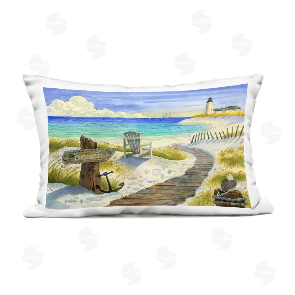 Robin Altman Boardwalk To The Lighthouse Outdoor Printed Lumbar Throw Pillow