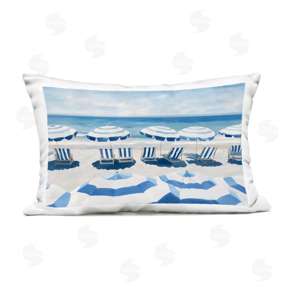 Sisi and Seb Beach Nice Blue Striped Umbrellas Outdoor Printed Lumbar Throw Pillow