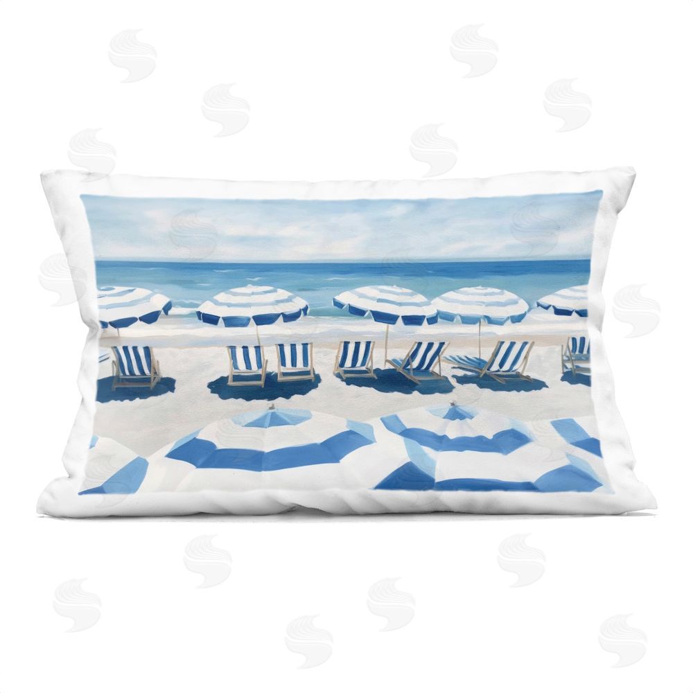 Sisi and Seb Beach Nice Blue Striped Umbrellas Printed Lumbar Throw Pillow