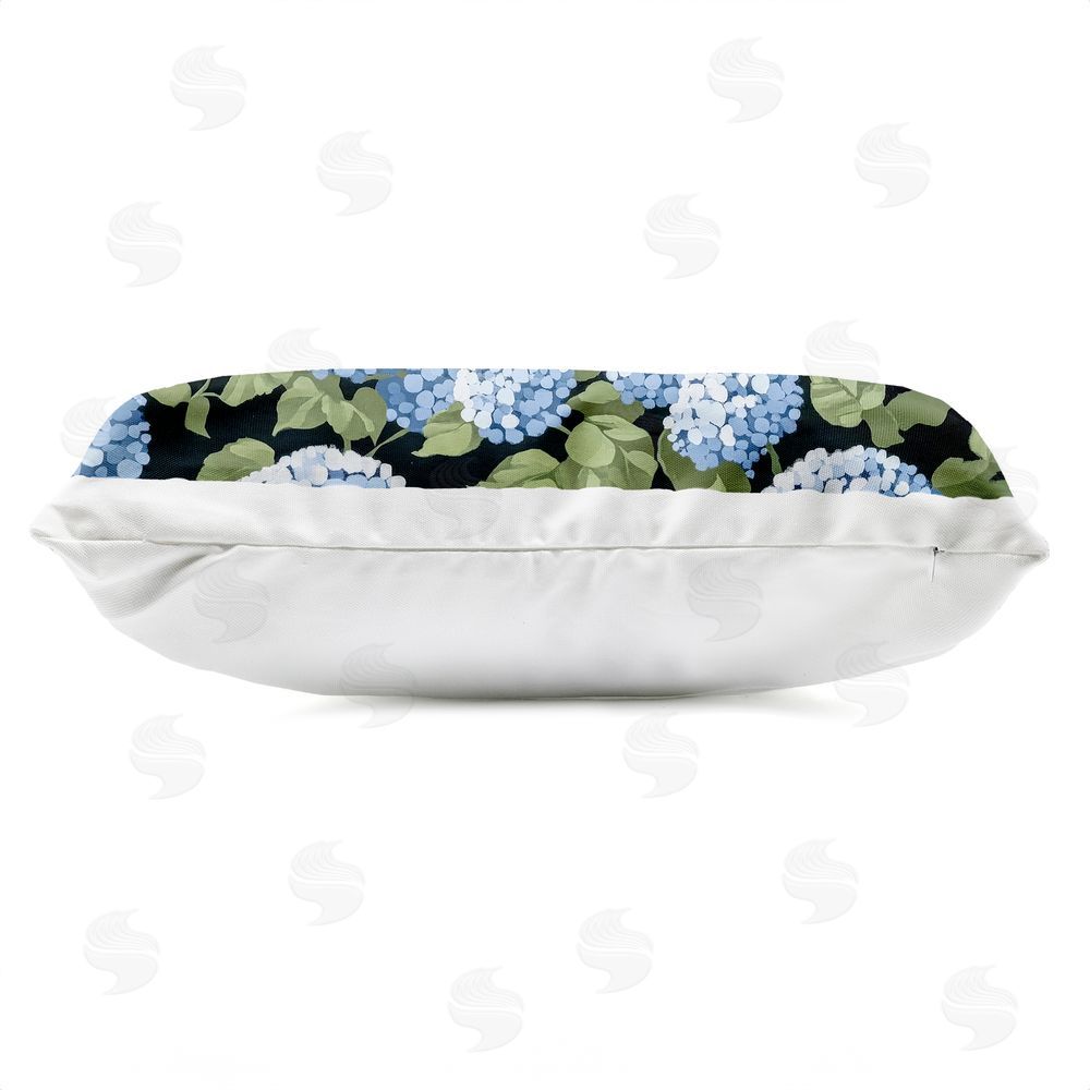 Sisi and Seb Striped Sails & Seaside Hydrangeas Outdoor Printed Lumbar Throw Pillow Side View with Zipper Detail