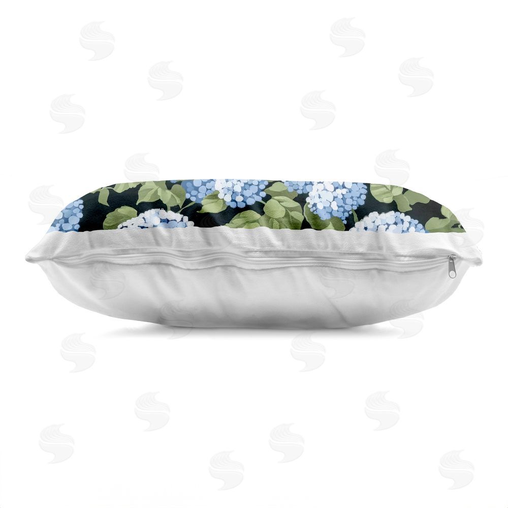 Sisi and Seb Striped Sails & Seaside Hydrangeas Printed Lumbar Throw Pillow Side View with Zipper Detail