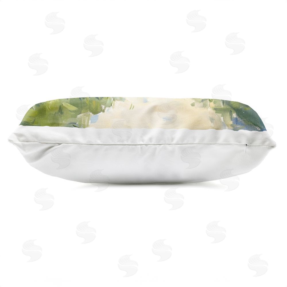 Sisi and Seb Moored Boat on Path Outdoor Printed Lumbar Throw Pillow Side View with Zipper Detail