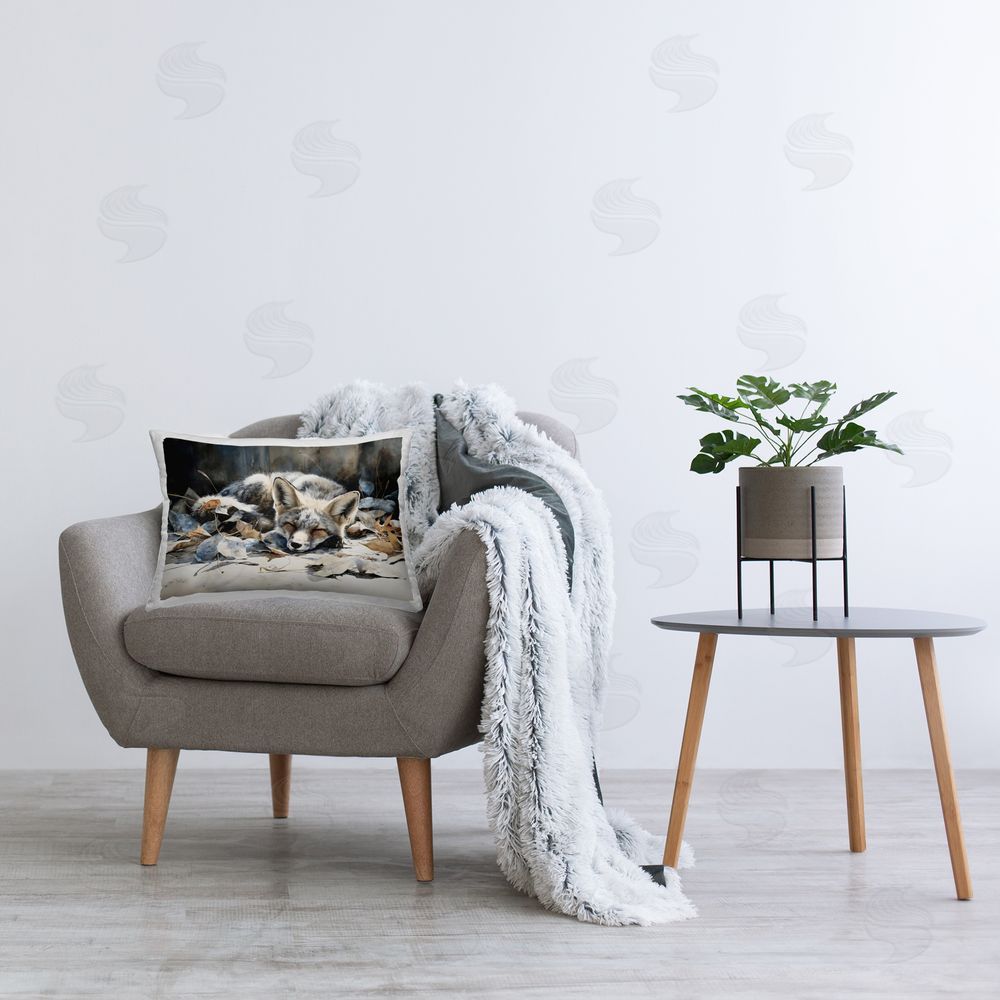 Franklyn Gregory Blue Fox Resting Among Leaves Printed Lumbar Throw Pillow on Seat
