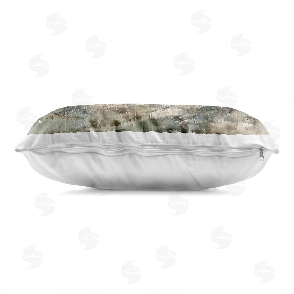 Franklyn Gregory Lone Stag in Birch Forest Printed Lumbar Throw Pillow Side View with Zipper Detail