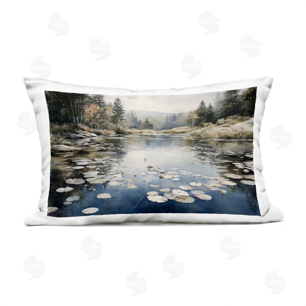 Franklyn Gregory Still Pond with Morning Reflections Outdoor Printed Lumbar Throw Pillow