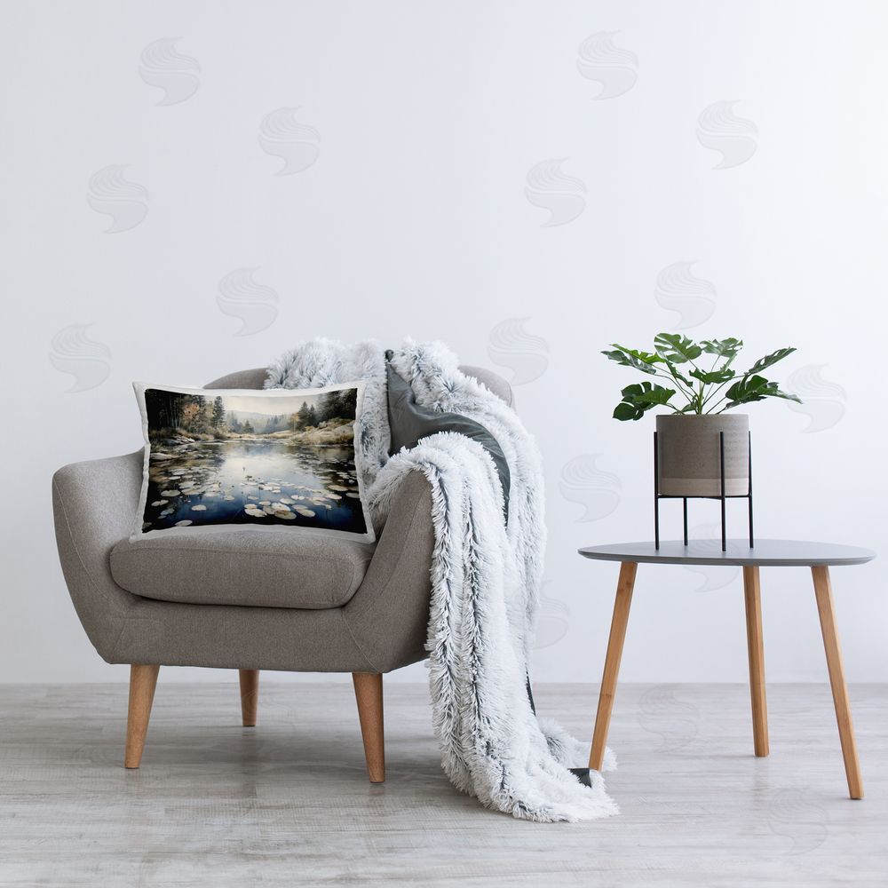 Franklyn Gregory Still Pond with Morning Reflections Printed Lumbar Throw Pillow on Seat