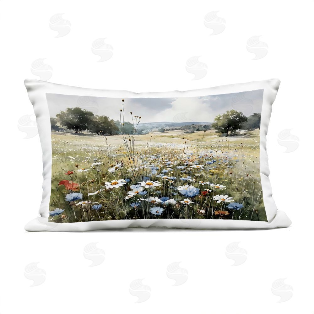 Franklyn Gregory Calm Meadow of Wildflowers Outdoor Printed Lumbar Throw Pillow