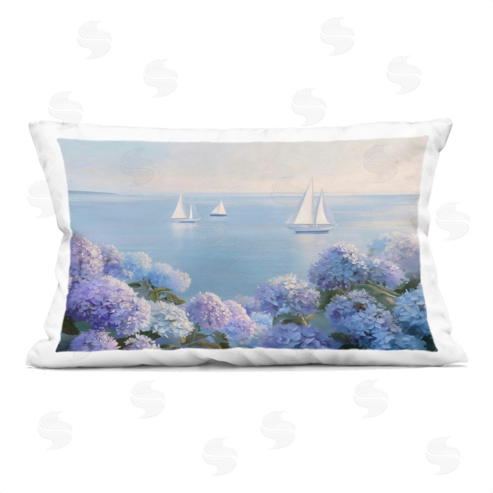 LSR Design Studio Sailboats & Hydrangeas at Sea Printed Lumbar Throw Pillow