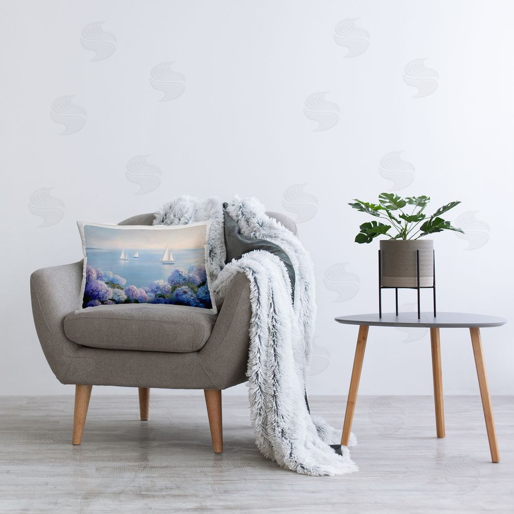 LSR Design Studio Sailboats & Hydrangeas at Sea Printed Lumbar Throw Pillow on Seat
