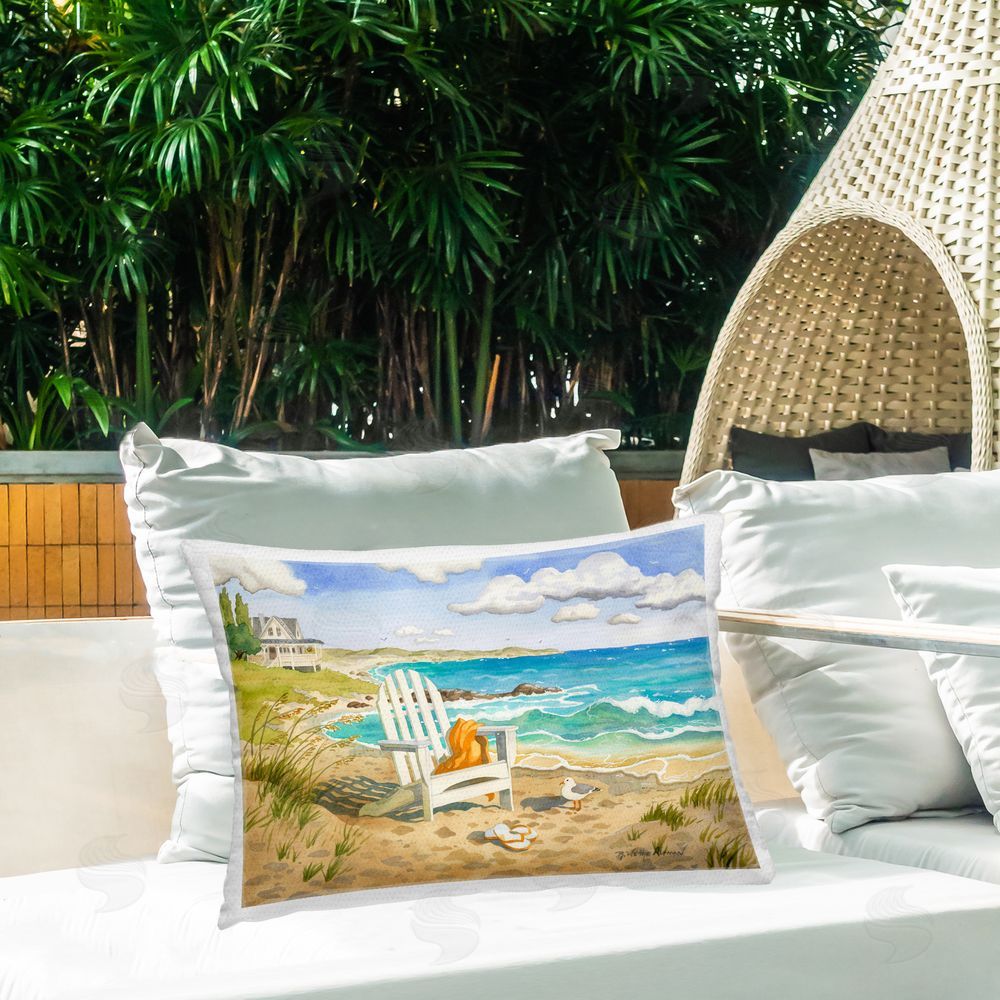Robin Altman Waiting For You by Beach Outdoor Printed Lumbar Throw Pillow on Seat