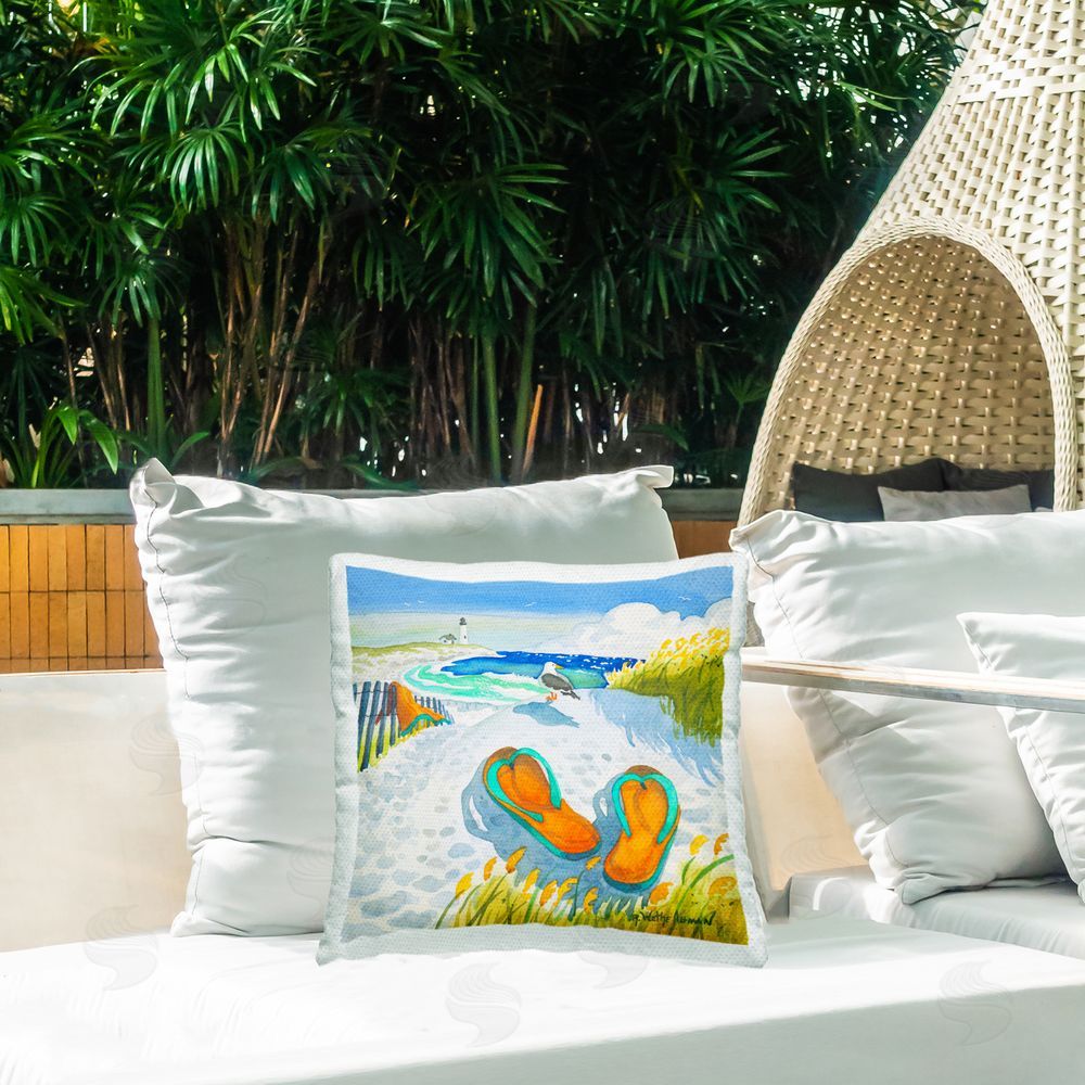 Robin Altman Seagull & Flip Flops Outdoor Square Printed Throw Pillow on Seat