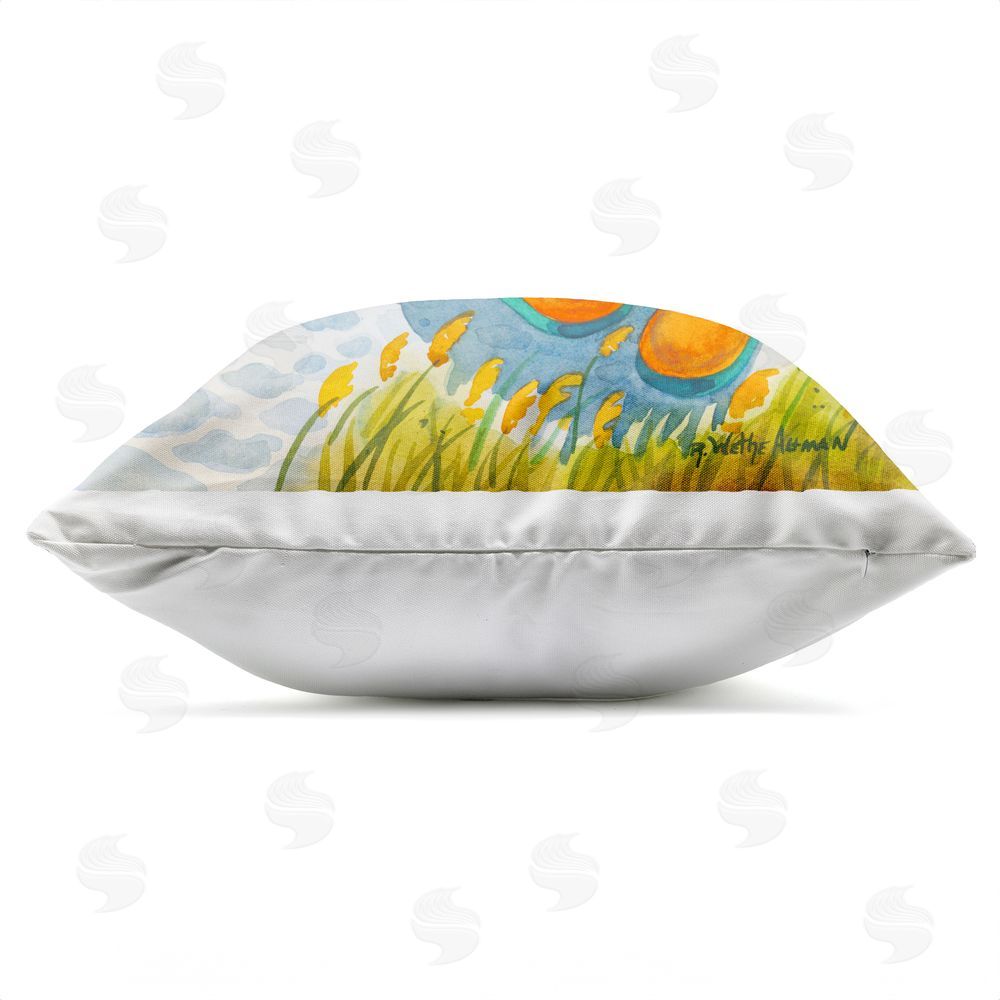 Robin Altman Seagull & Flip Flops Outdoor Square Printed Throw Pillow Side View with Zipper Detail