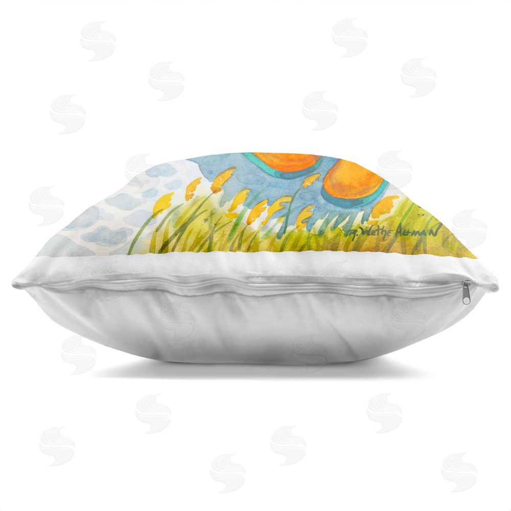 Robin Altman Seagull & Flip Flops Square Printed Throw Pillow Side View with Zipper Detail