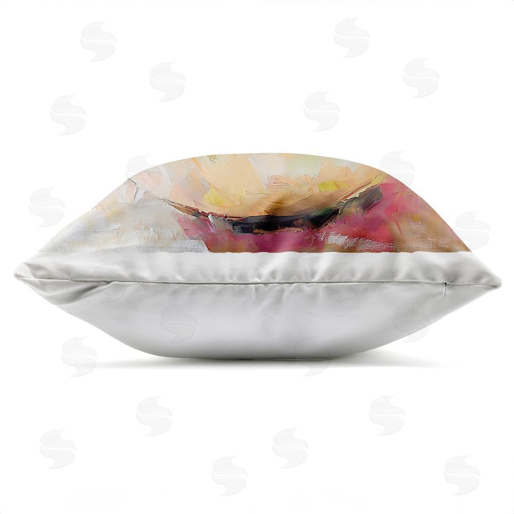 Riley B Bold Grapefruit in Ceramic Bowl Outdoor Square Printed Throw Pillow Side View with Zipper Detail