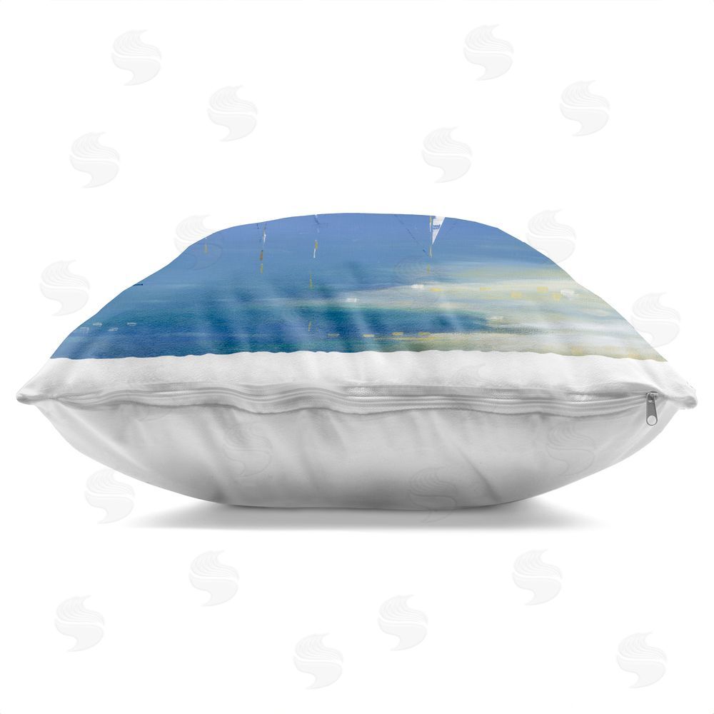 Paul Brent Serenity Sailboats Reflected on Water Square Printed Throw Pillow Side View with Zipper Detail