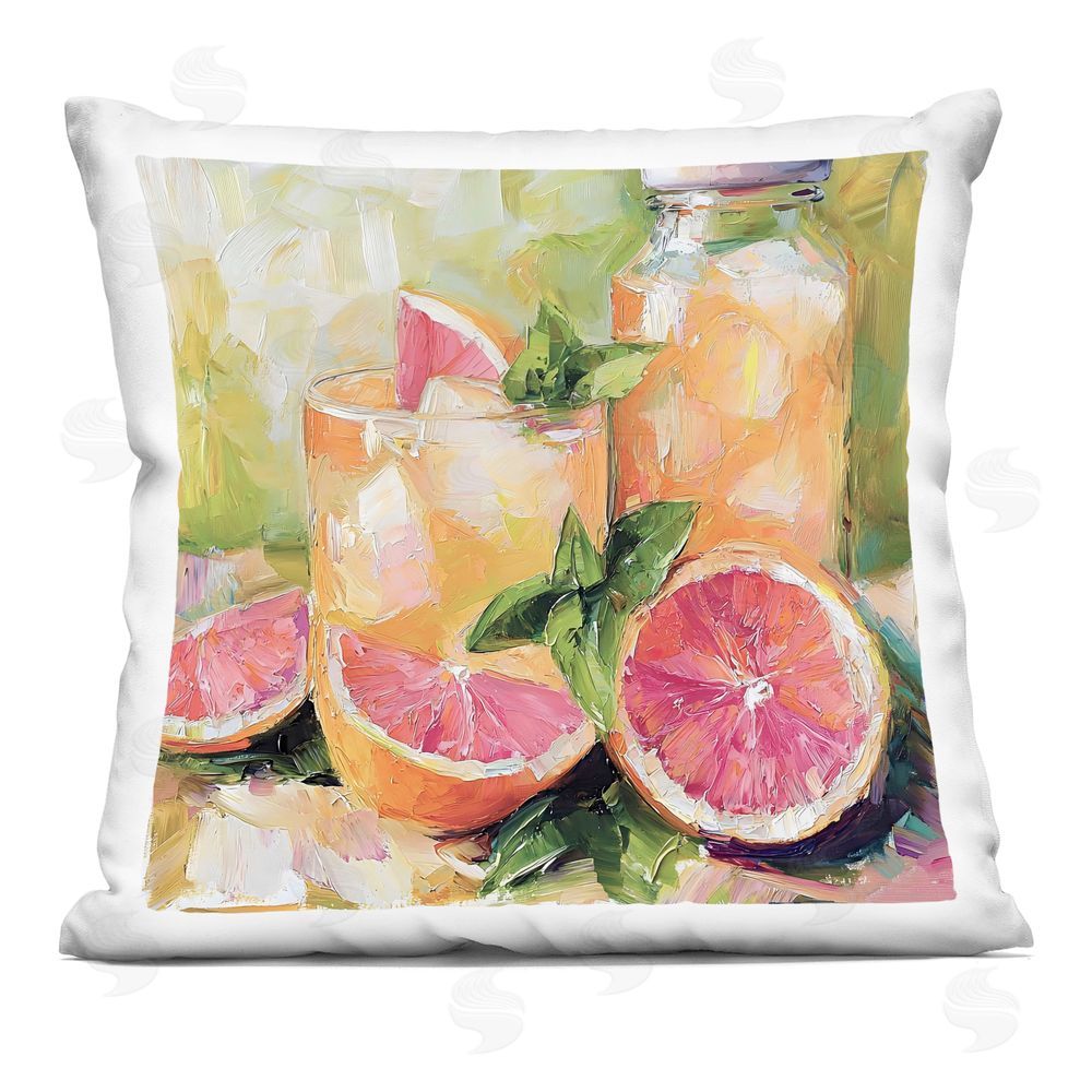 Riley B Grapefruit Summer Refreshment Square Printed Throw Pillow