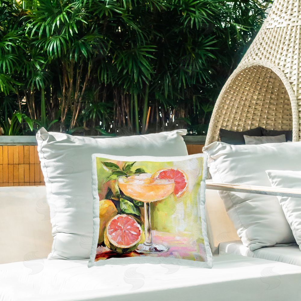 Riley B Grapefruit Summer Cocktail Outdoor Square Printed Throw Pillow on Seat