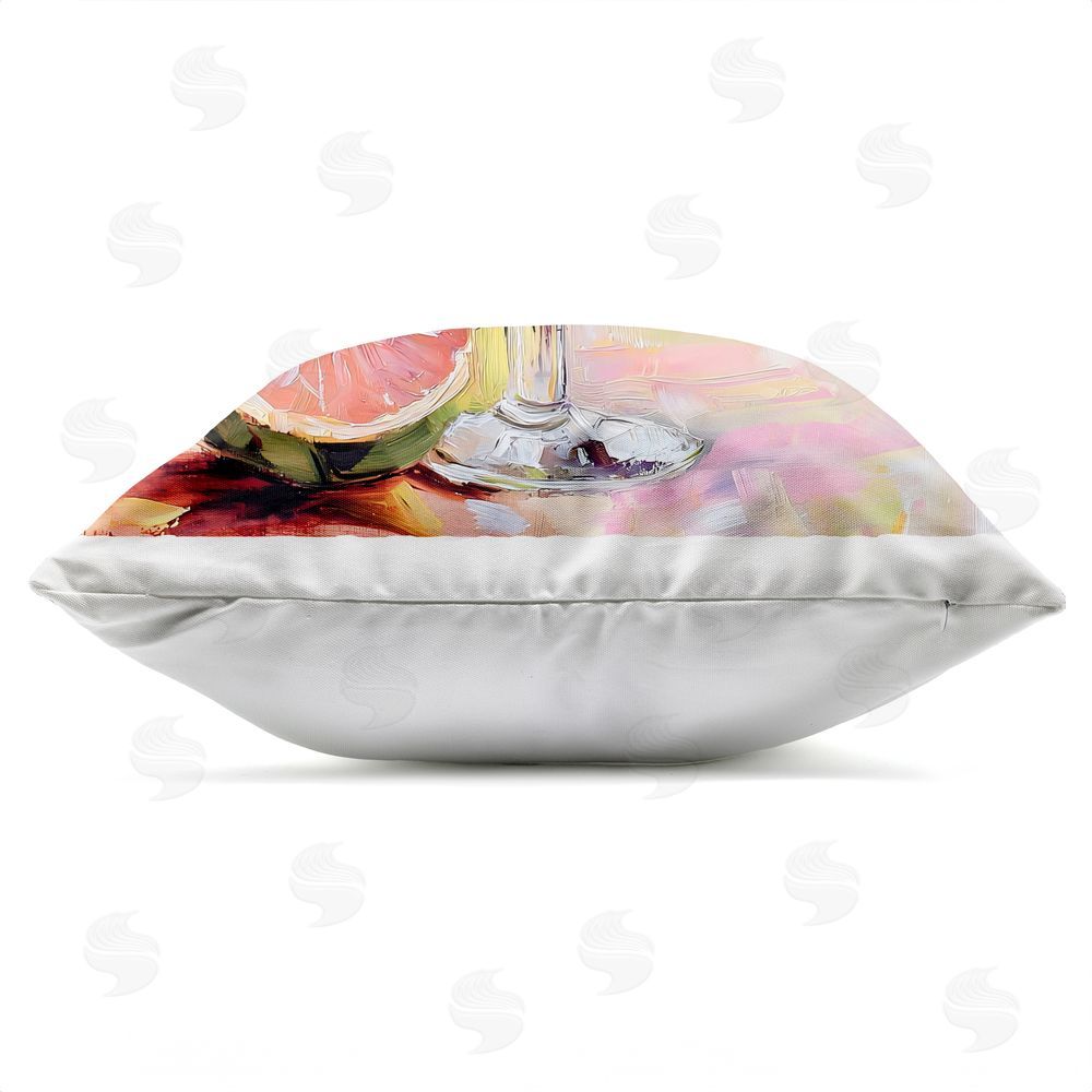 Riley B Grapefruit Summer Cocktail Outdoor Square Printed Throw Pillow Side View with Zipper Detail