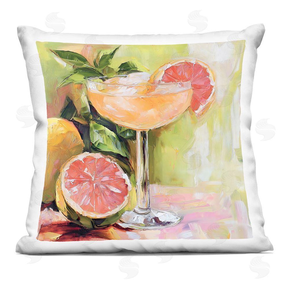 Riley B Grapefruit Summer Cocktail Square Printed Throw Pillow