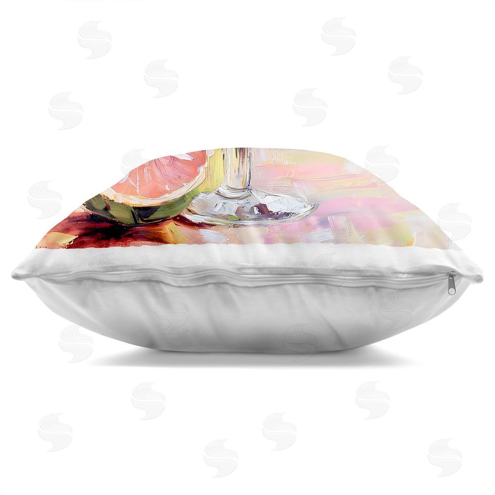 Riley B Grapefruit Summer Cocktail Square Printed Throw Pillow Side View with Zipper Detail