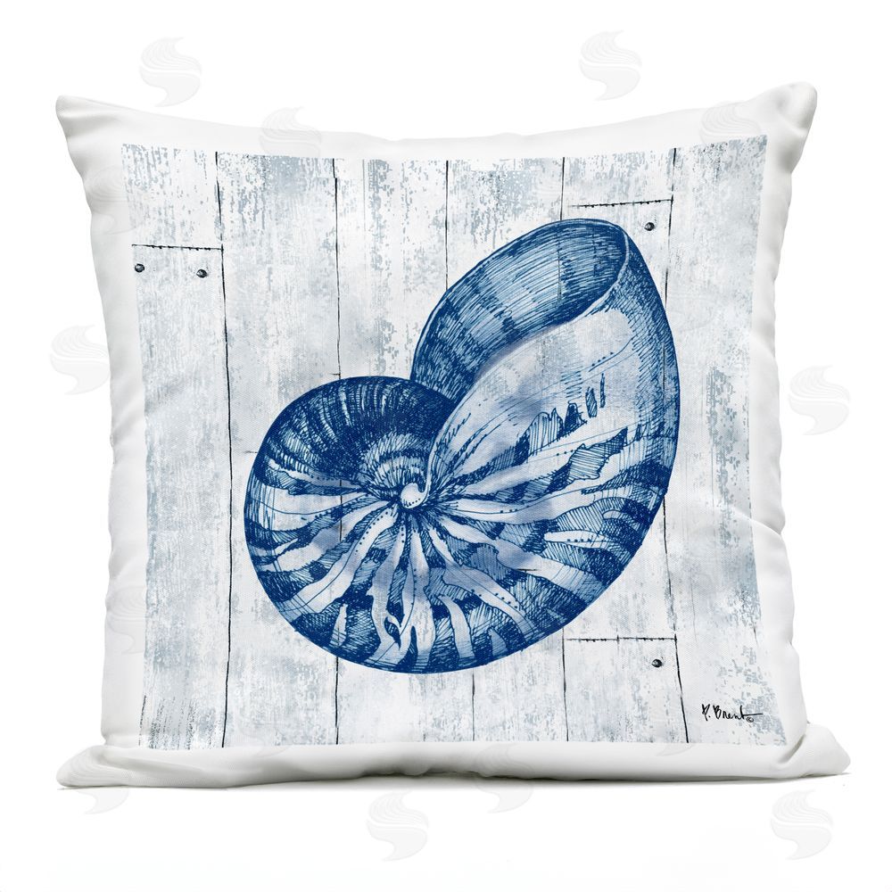 Paul Brent Coastal Timberland Nautilus Outdoor Square Printed Throw Pillow