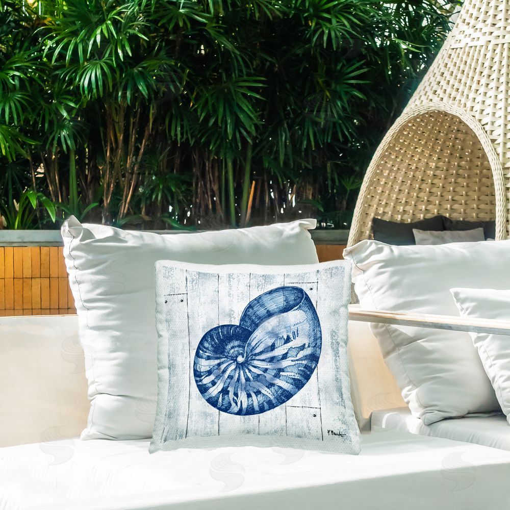 Paul Brent Coastal Timberland Nautilus Outdoor Square Printed Throw Pillow on Seat