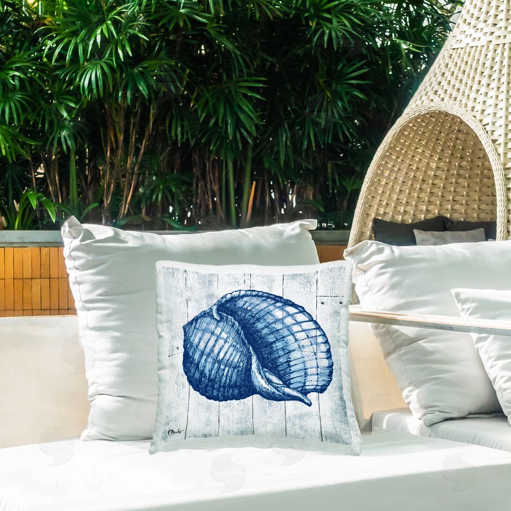 Paul Brent Coastal Timberland Shell Outdoor Square Printed Throw Pillow on Seat