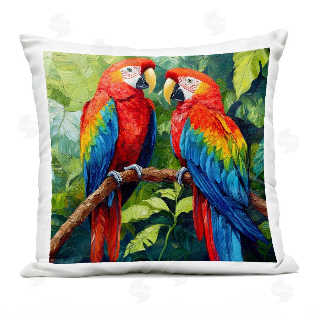 Petal Prints Design Tropical Parrot Pair Outdoor Square Printed Throw Pillow