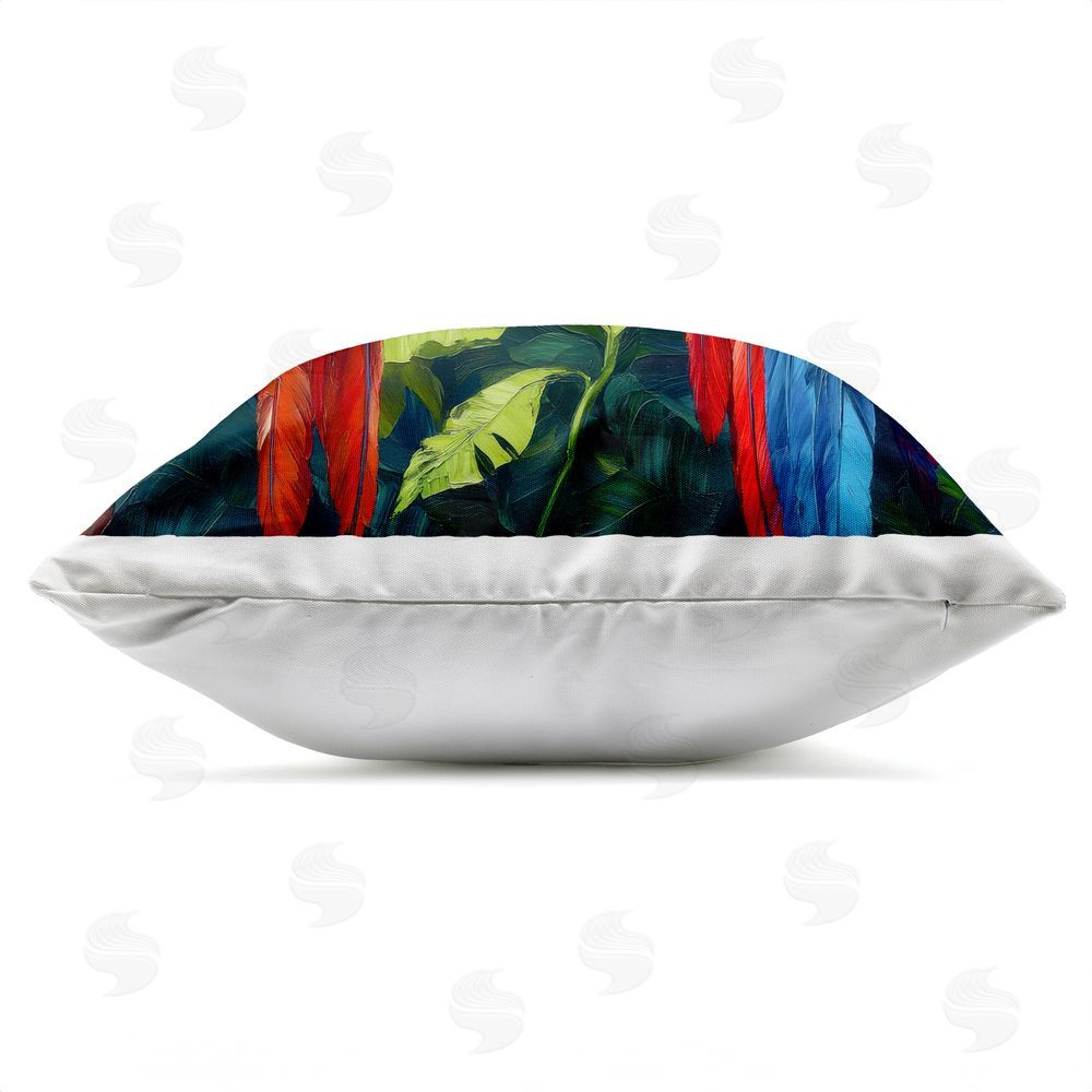 Petal Prints Design Tropical Parrot Pair Outdoor Square Printed Throw Pillow Side View with Zipper Detail