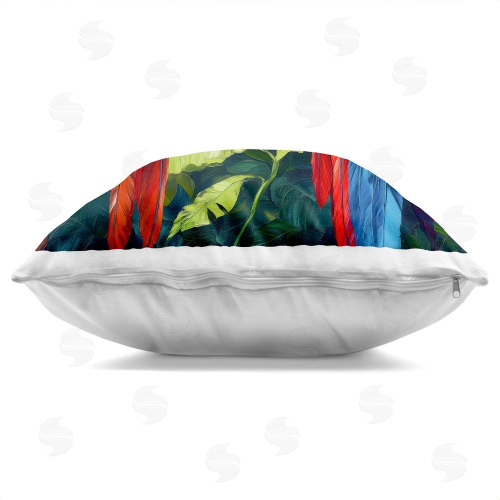 Petal Prints Design Tropical Parrot Pair Square Printed Throw Pillow Side View with Zipper Detail
