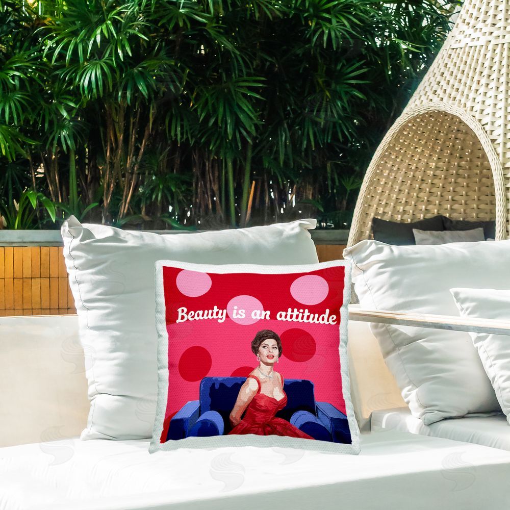 Lynnda Rakos Beauty Is An Attitude Outdoor Quick-Dry Polyester Printed Square Pillow on Patio